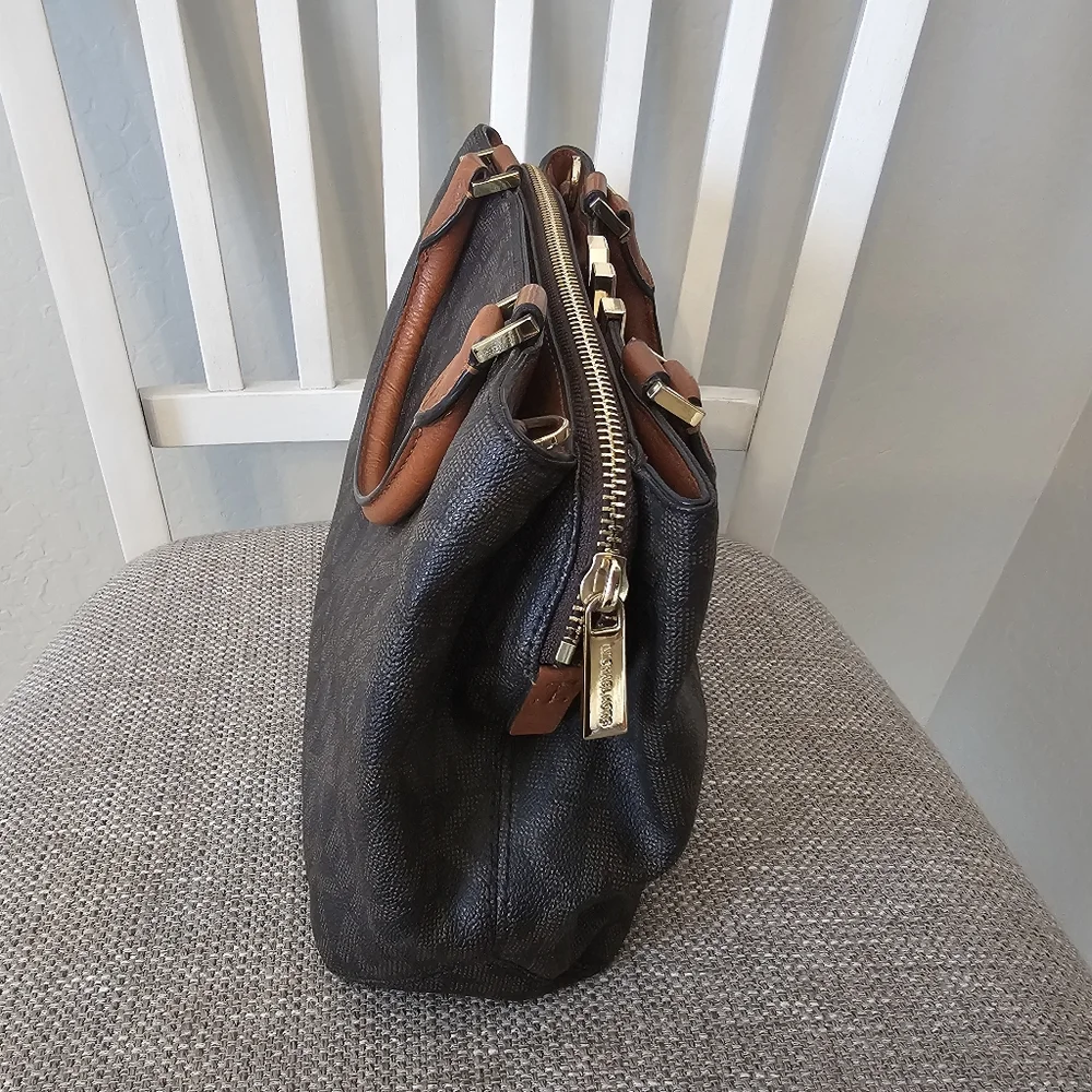 Michael Kors Black and Brown Satchel with Gold Accents
